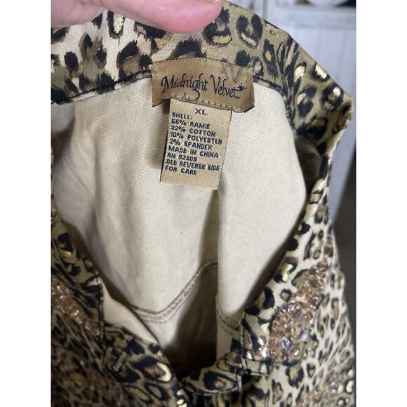 Midnight Velvet Embellished Rhinestone Leopard Metallic Button Jacket Size XL - Picture 4 of 6